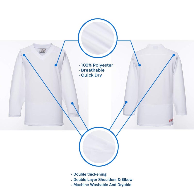 EALER H80 Series Blank Ice Hockey Practice Jersey for Men and Boy - Senior and Junior - Adult and Youth White - Image 3